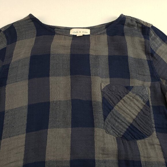 Cloth & Stone Buffalo Check Shirt Womens Gray Anthropologie Lace Up Tie Back Top - Picture 4 of 12